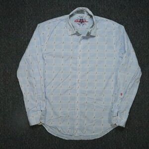 Robert Graham Shirt Mens Large Blue‎ Abstract Classic Fit Flip Cuff Long Sleeve